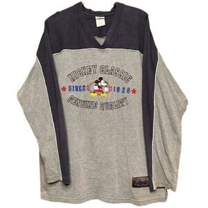 Disney Store Mickey Classic Since 1928 Colorblock V-Neck Shirt Mens Large Gray